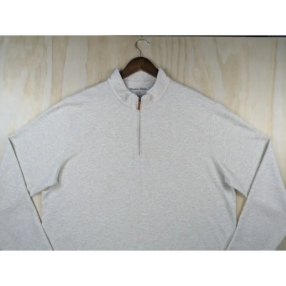 Mizzen+Main Men's XXL 1/4 Zip Pullover Sweater Heathered Beige Stretch Knit